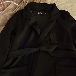 Lightweight flowy Zara tie belt suede-like jacket